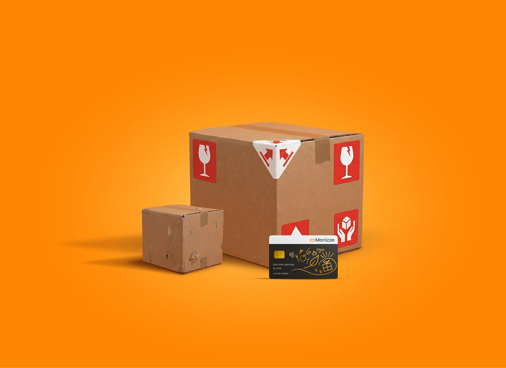 Cartons de déménagement avec une carte Monizze